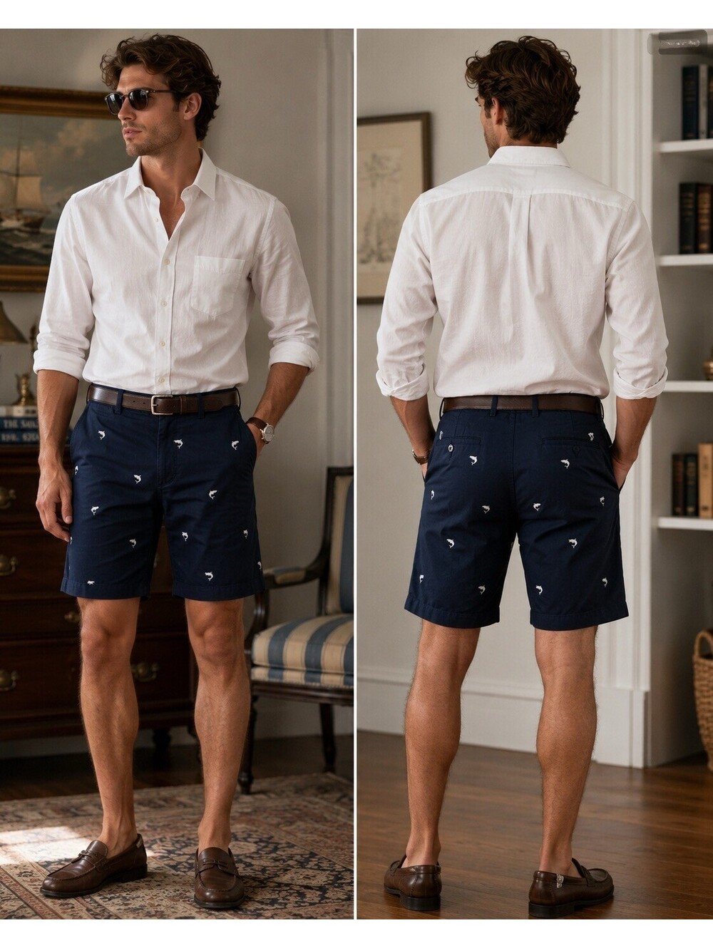 Cremieux Madison Men’s Shorts 33 Navy Blue Embroidered Marlin Fish 100% Cotton